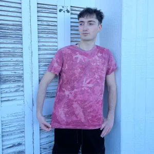 CAMISETA MANGA CORTA CHICO, ROSA, ALGODÓN ORGÁNICO, ESTAMPADO ECOPRINT
