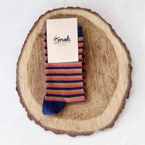 Calcetines de Algodón Orgánico a Rayas - Naranja, Azul y Marrón
