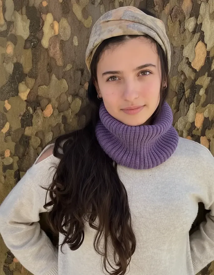Cuello de lana teñido con cochinilla y óxido | Tono morado natural