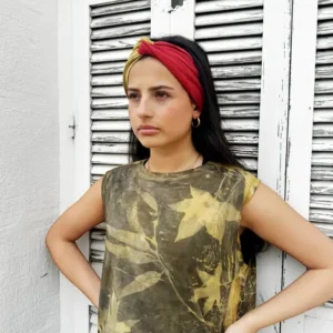 Camiseta sin Mangas  - Amarillo Verdoso con Estampado Botánico