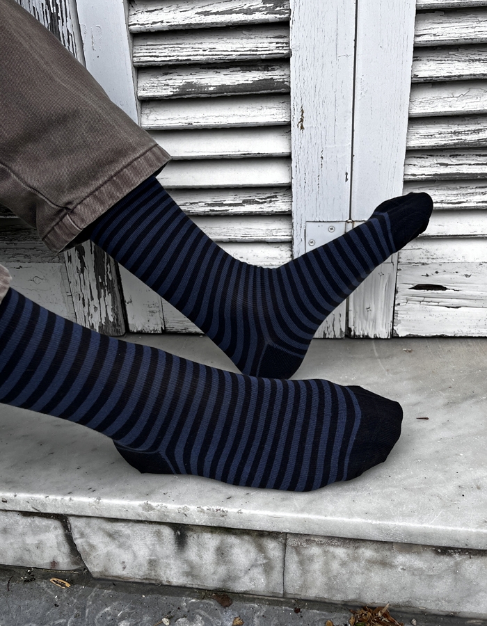 Calcetines de Algodón Orgánico - Rayas Negro y Azul - Imagen 2