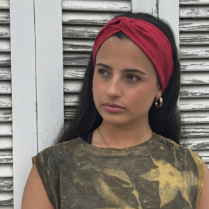 Turbante de algodón orgánico teñido con rubia – Tono rojo teja natural